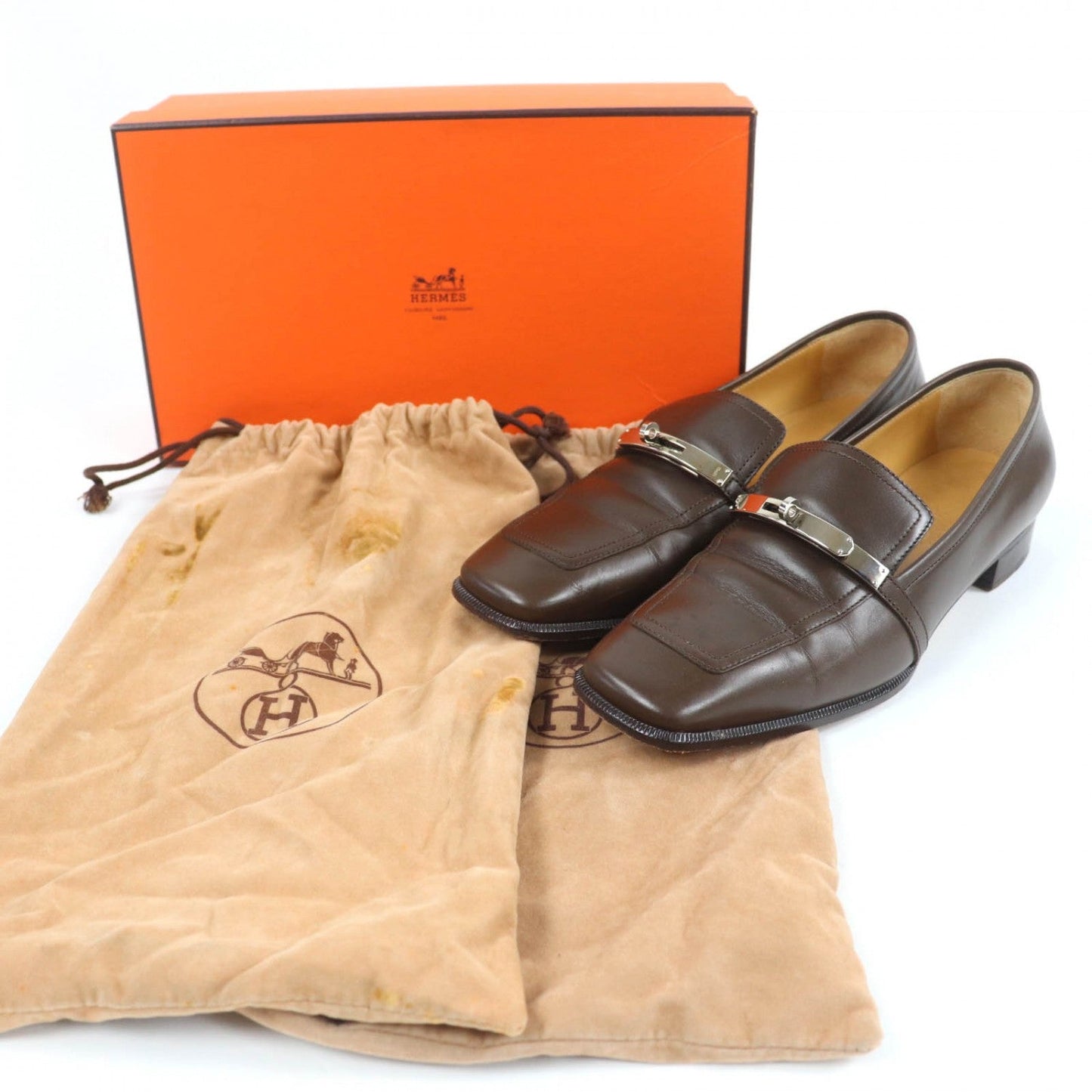 HERMES loafers leather Brown 36.5