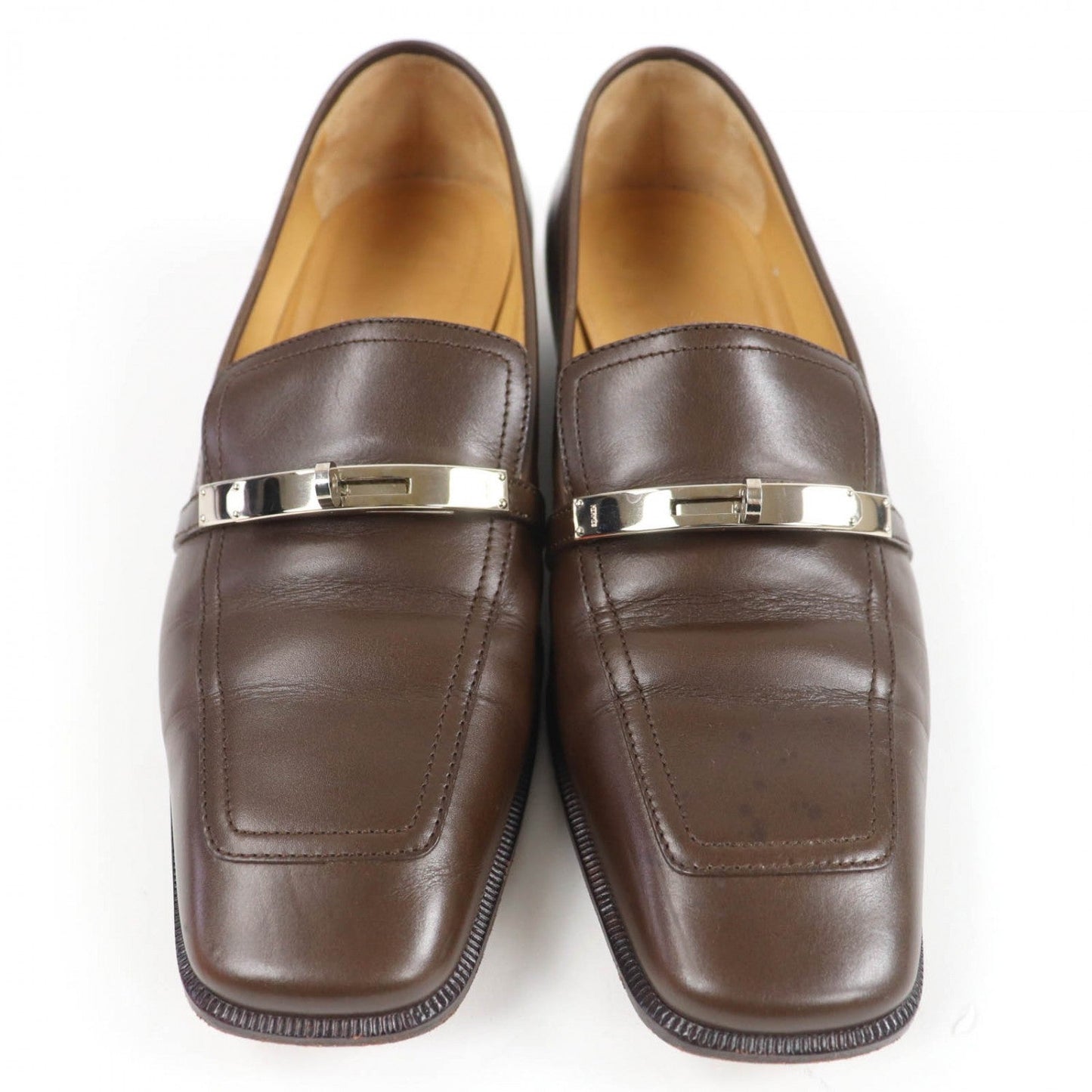 HERMES loafers leather Brown 36.5