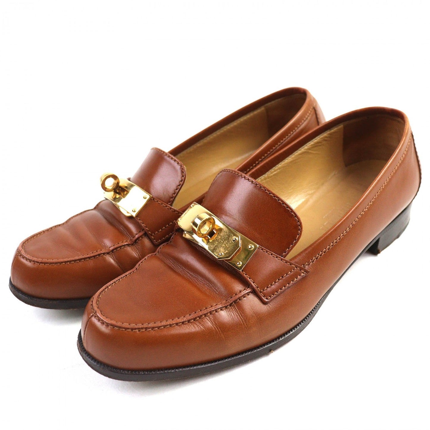 HERMES loafers leather Brown 36.5