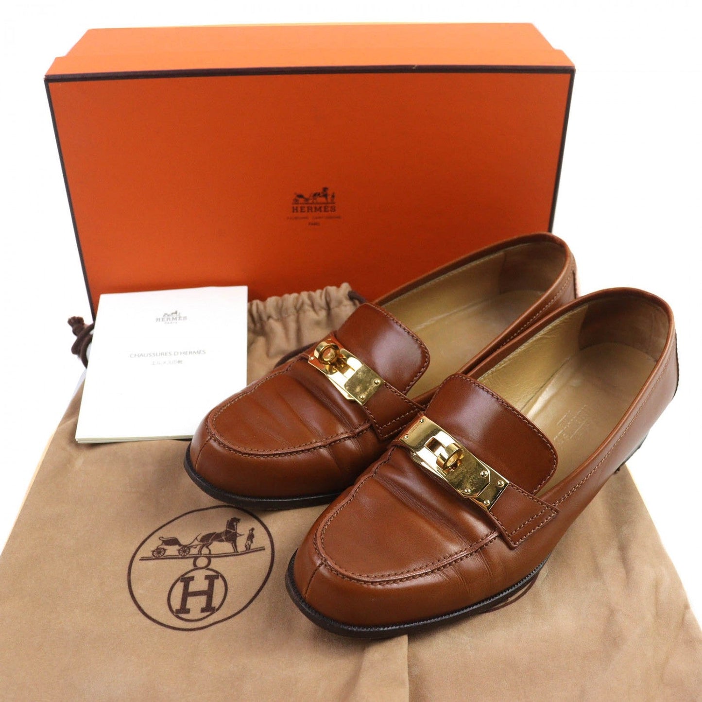 HERMES loafers leather Brown 36.5