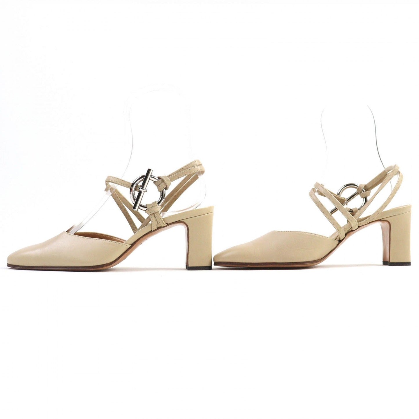 HERMES Sandals leather light beige 35.5