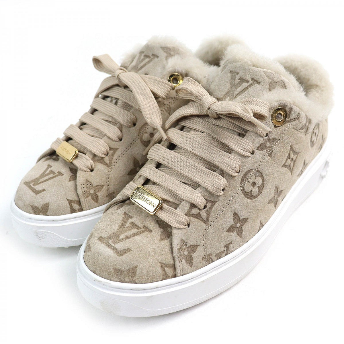LOUIS VUITTON sneakers Suede leather beige Timeout line 37