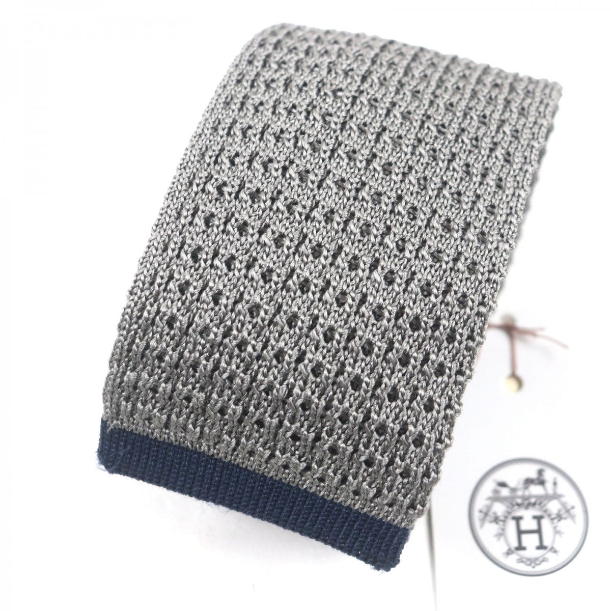 HERMES tie silk gray CRAVATE TRICOT DE SOIE