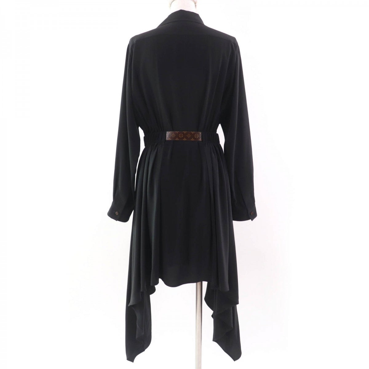 LOUIS VUITTON one piece 1AFSWC silk black Belted asymmetrical shirt dress 34