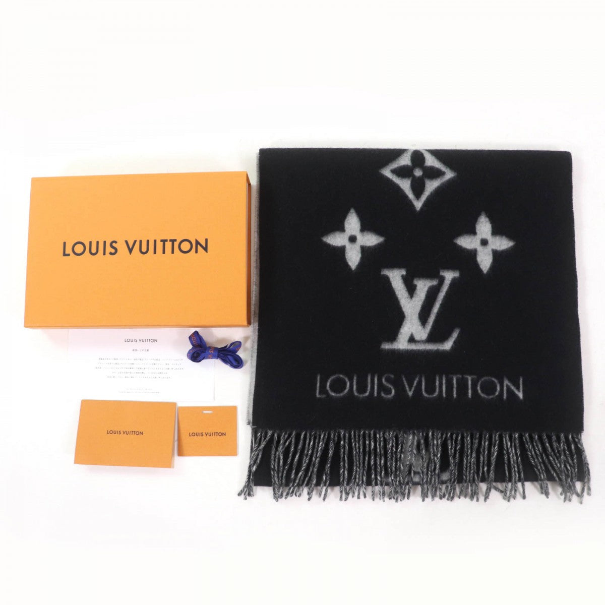 LOUIS VUITTON Scarf M71040 cashmere Noir Echarpe Reykjavik