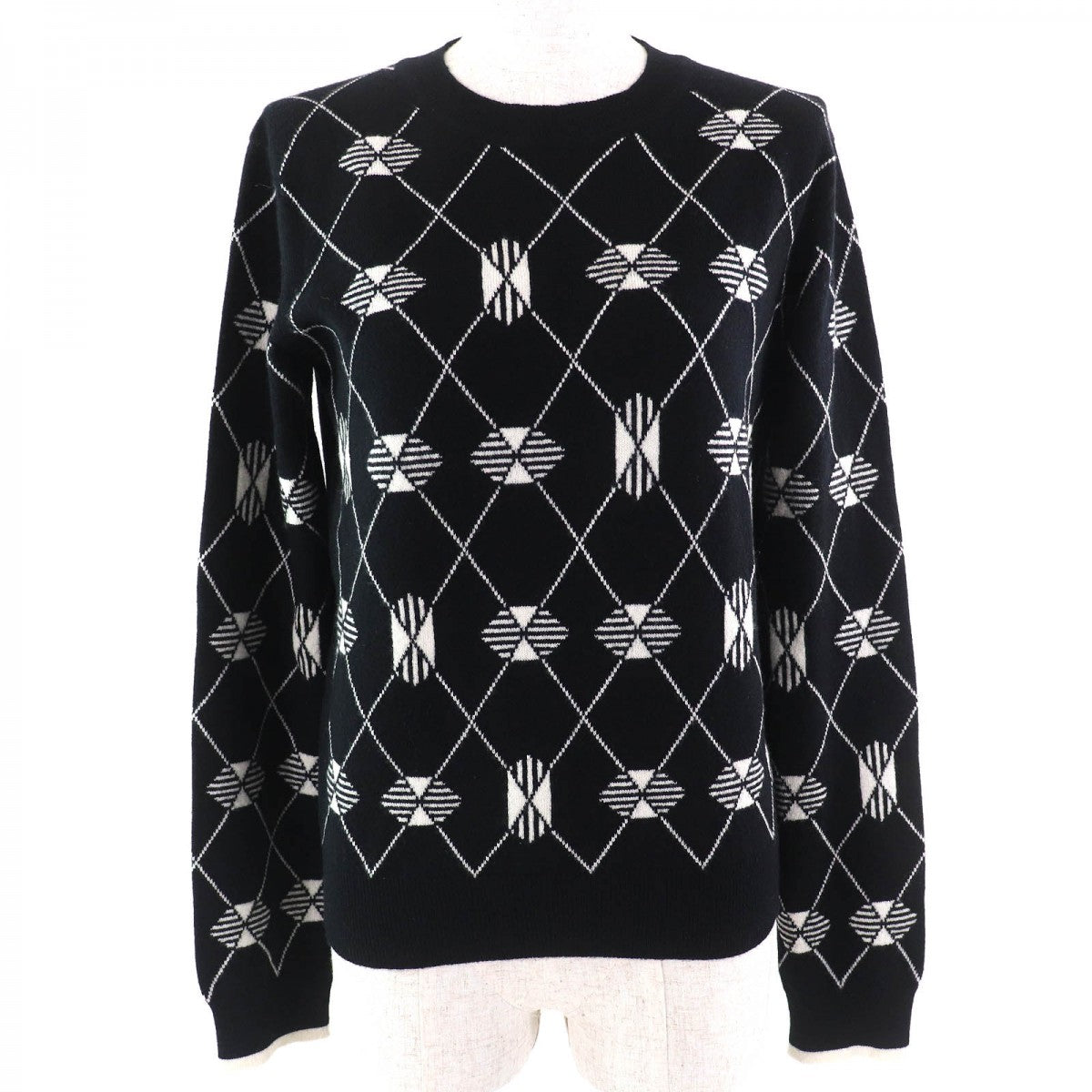 HERMES knit cashmere Black White 40