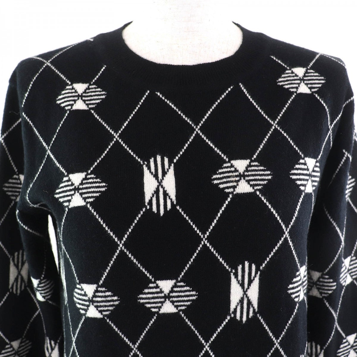 HERMES knit cashmere Black White 40