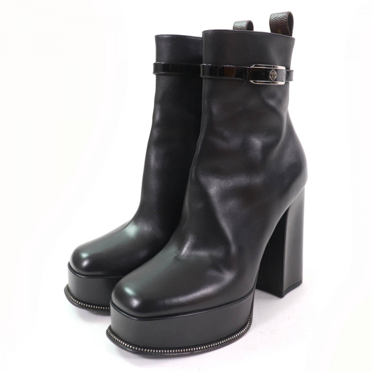 LOUIS VUITTON short boots leather black Fame Line 37.5
