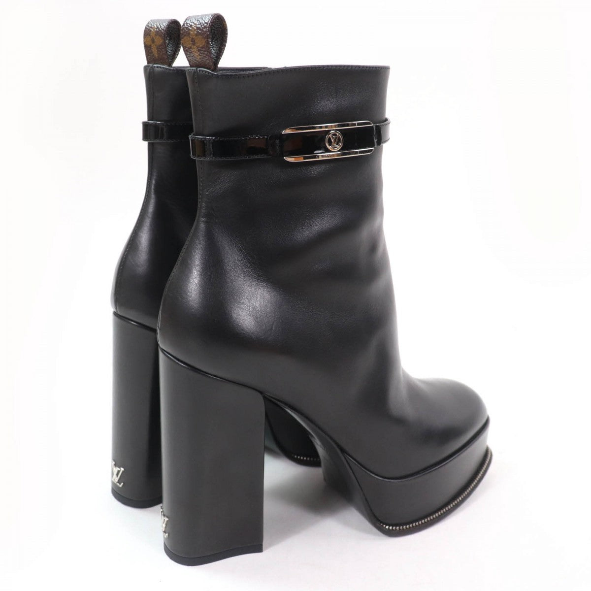 LOUIS VUITTON short boots leather black Fame Line 37.5