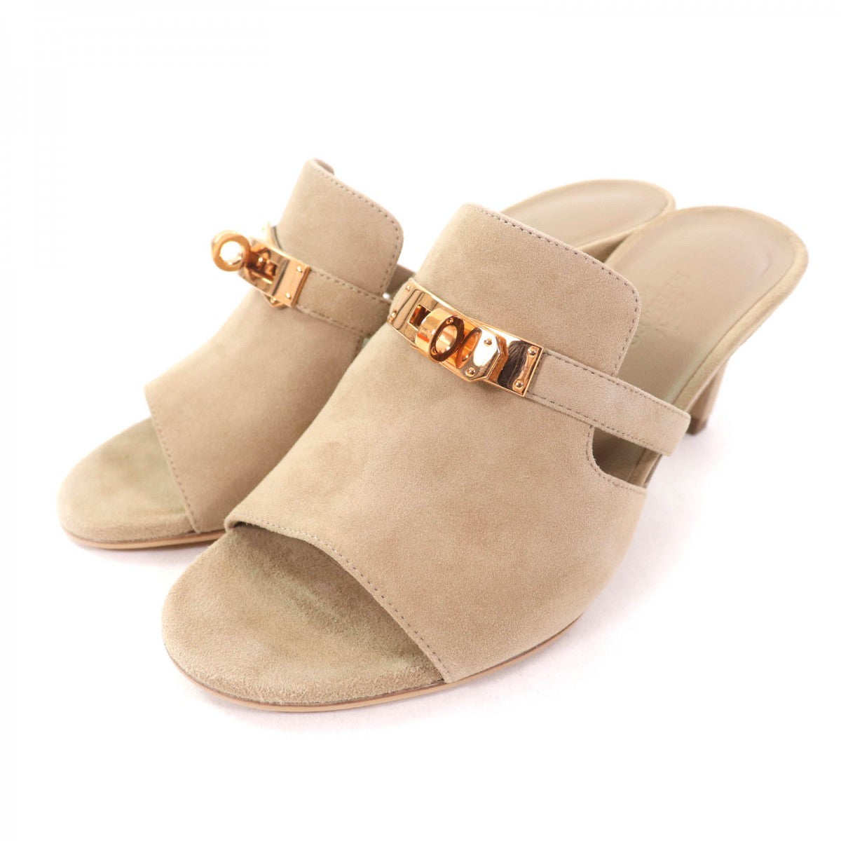 HERMES Sandals Suede leather beige cute 35