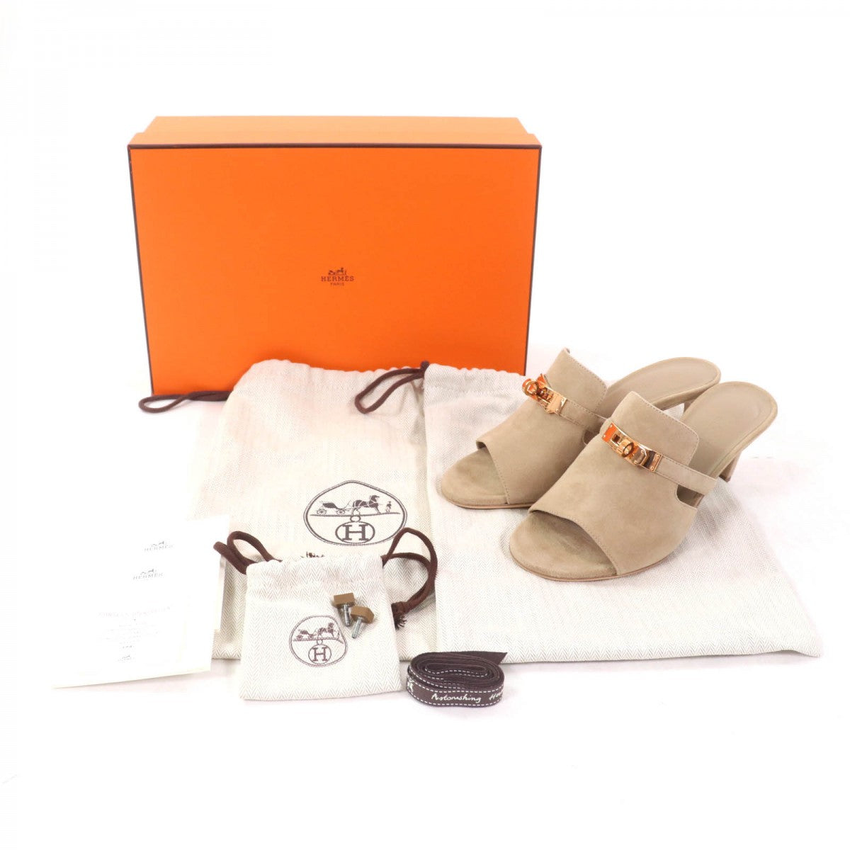 HERMES Sandals Suede leather beige cute 35