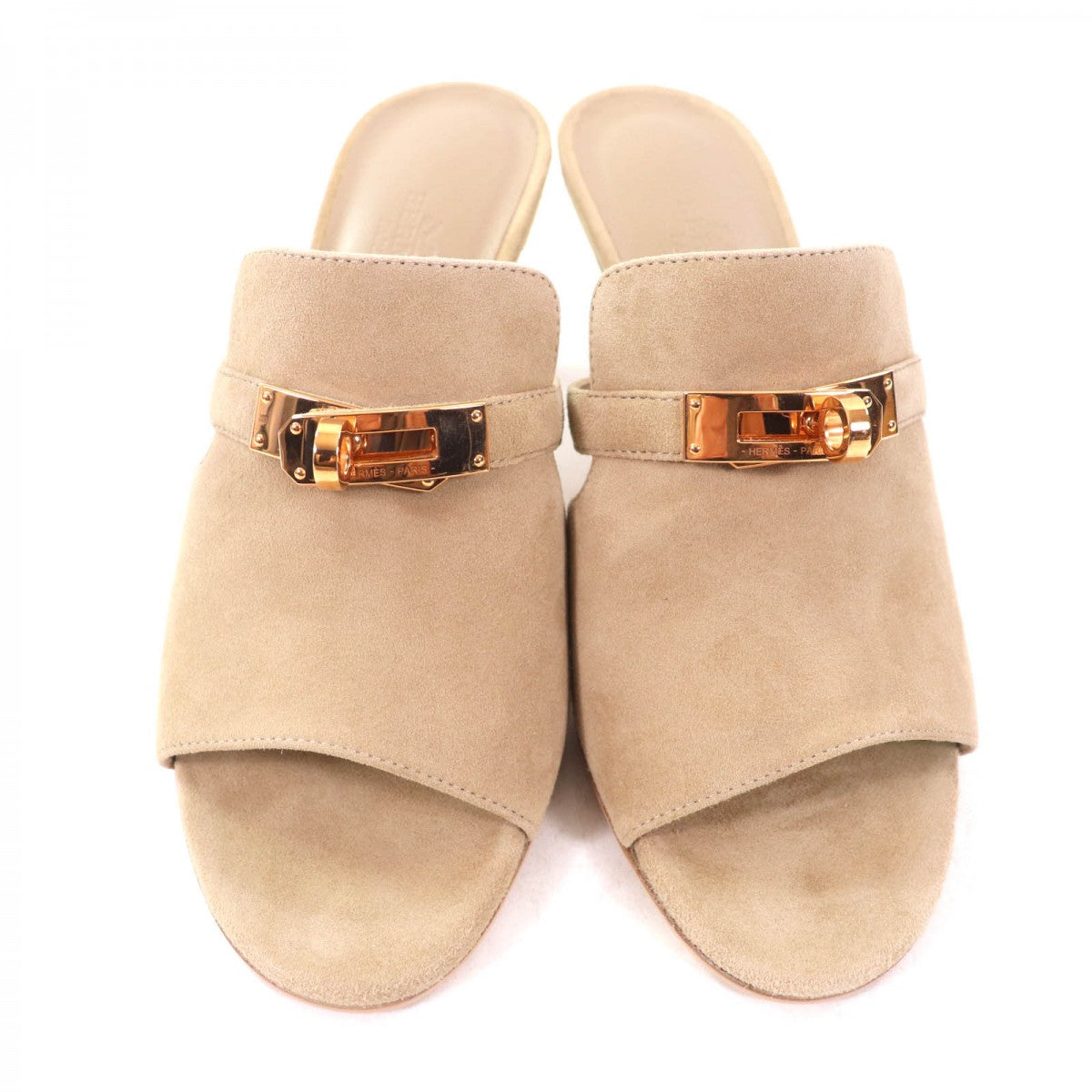 HERMES Sandals Suede leather beige cute 35