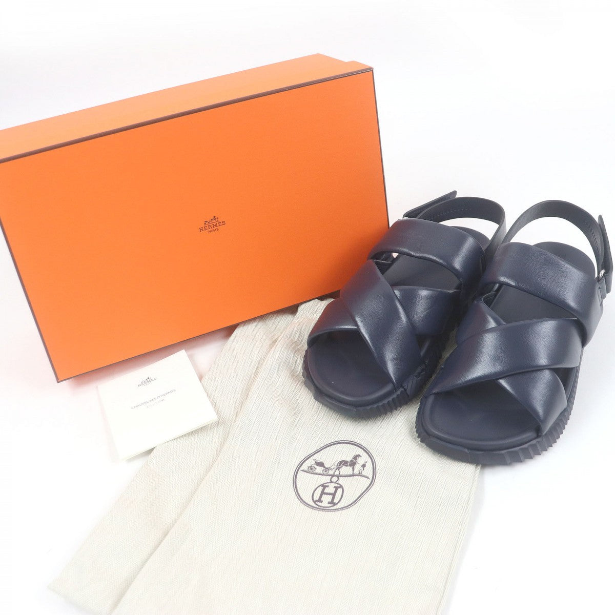 HERMES Sandals leather Navy Electric 42