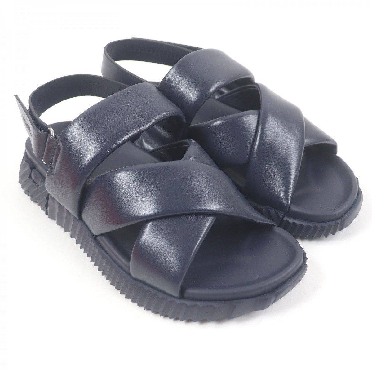 HERMES Sandals leather Navy Electric 42
