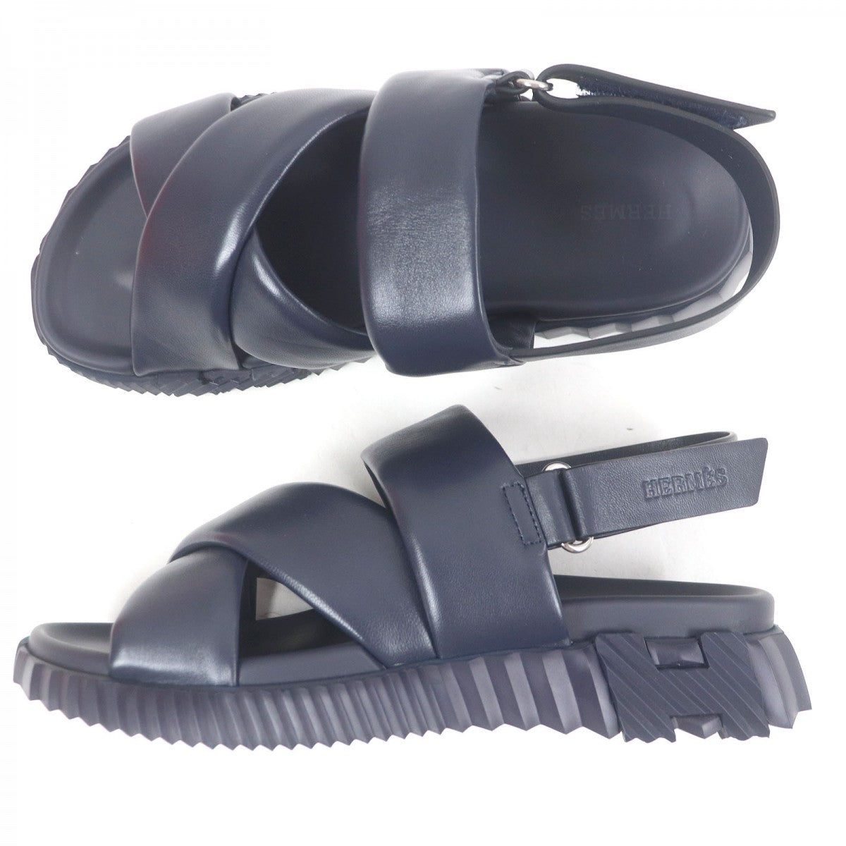 HERMES Sandals leather Navy Electric 42