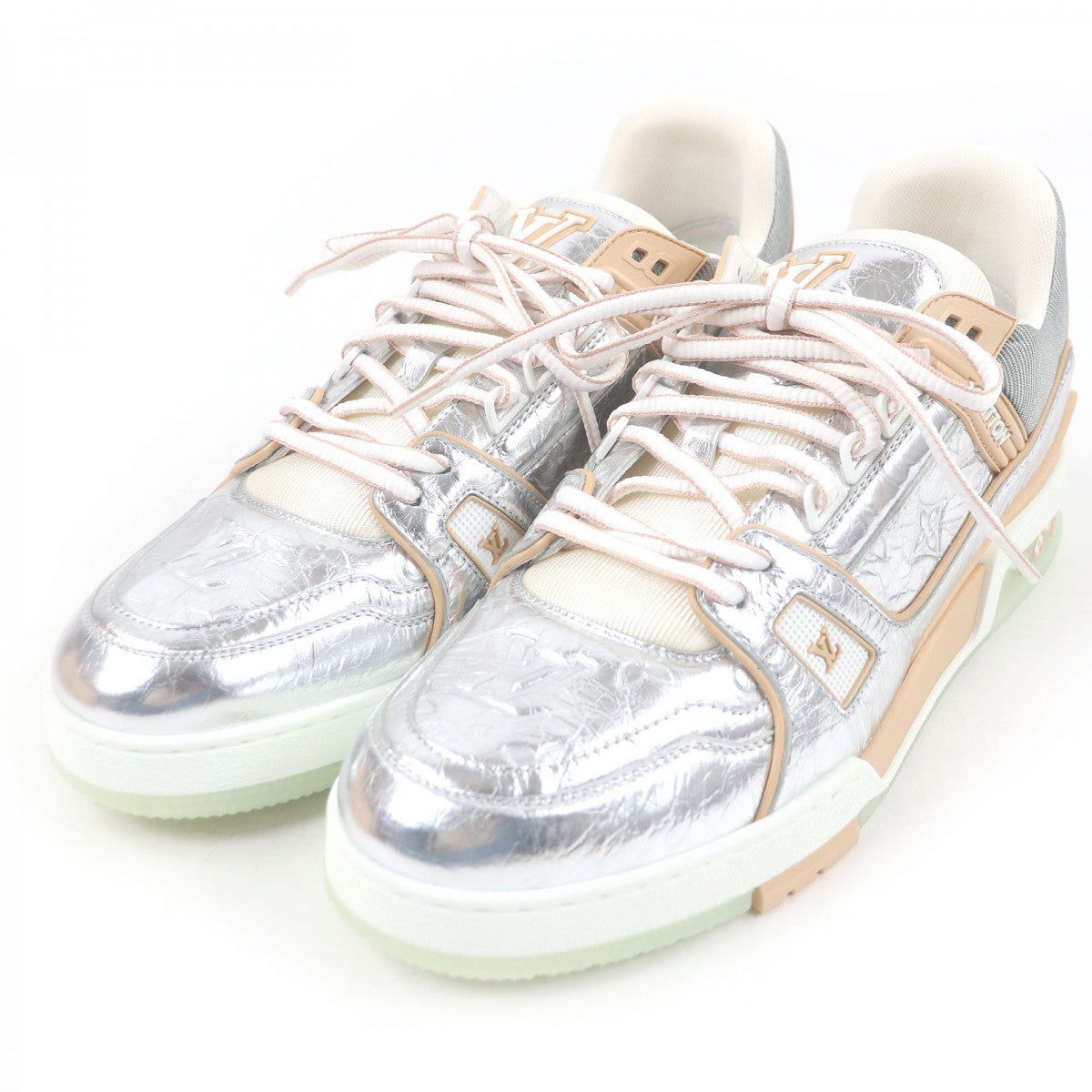 LOUIS VUITTON Low cut sneakers leather Silver LV Trainer Line 9