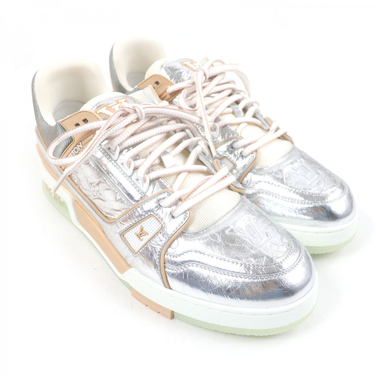 LOUIS VUITTON Low cut sneakers leather Silver LV Trainer Line 9