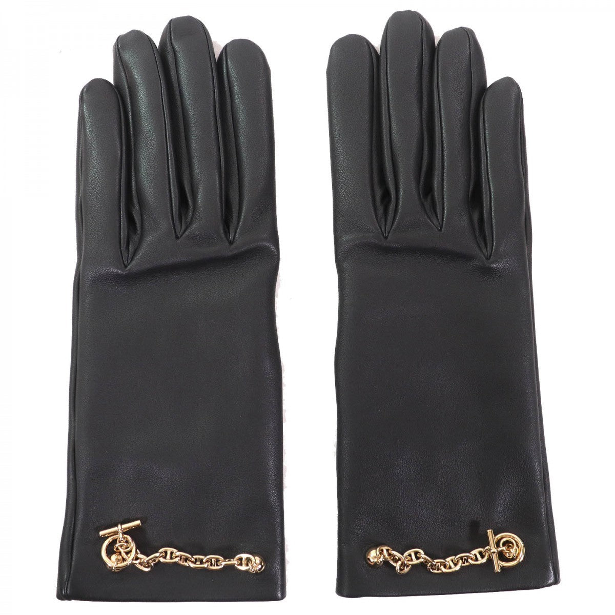 HERMES gloves lambskin black Leather Gloves Chene Dunkle 6.5
