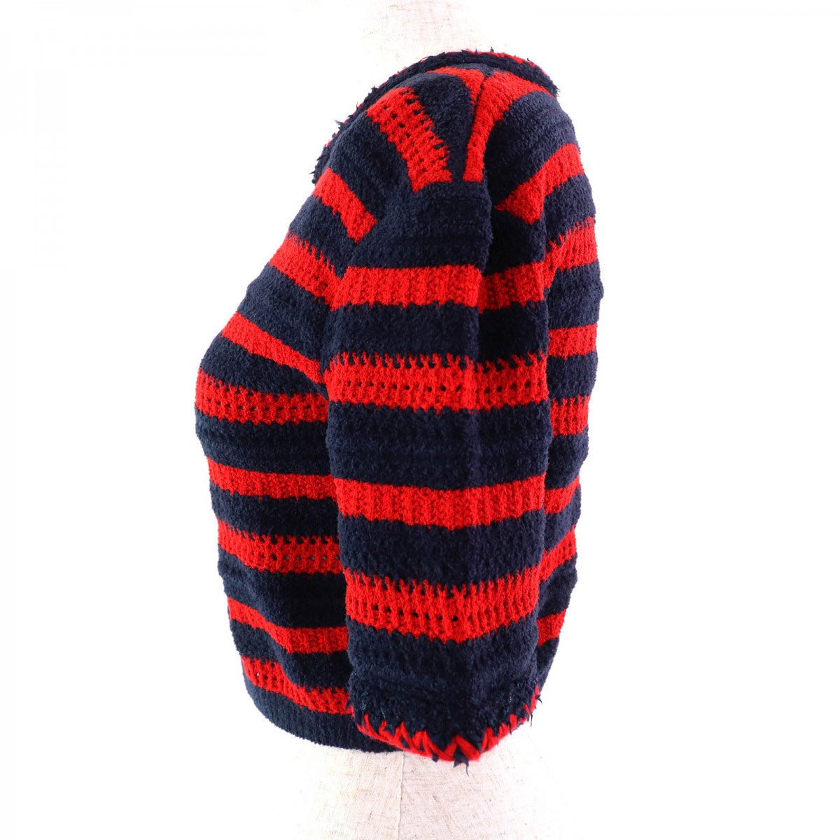 CHANEL Short sleeve knit 21C P70326 cotton Navy red 34