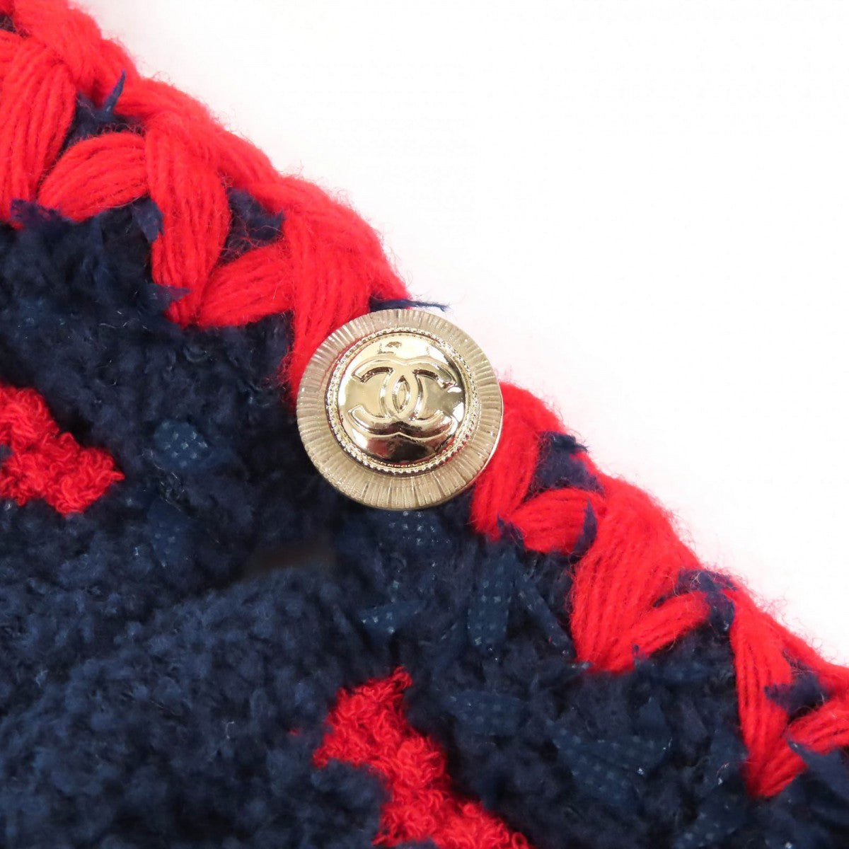 CHANEL Short sleeve knit 21C P70326 cotton Navy red 34