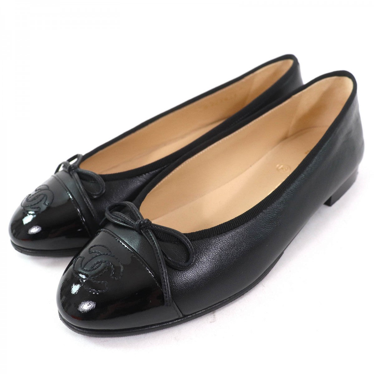 CHANEL pumps G02819 leather black ballerina 36.5