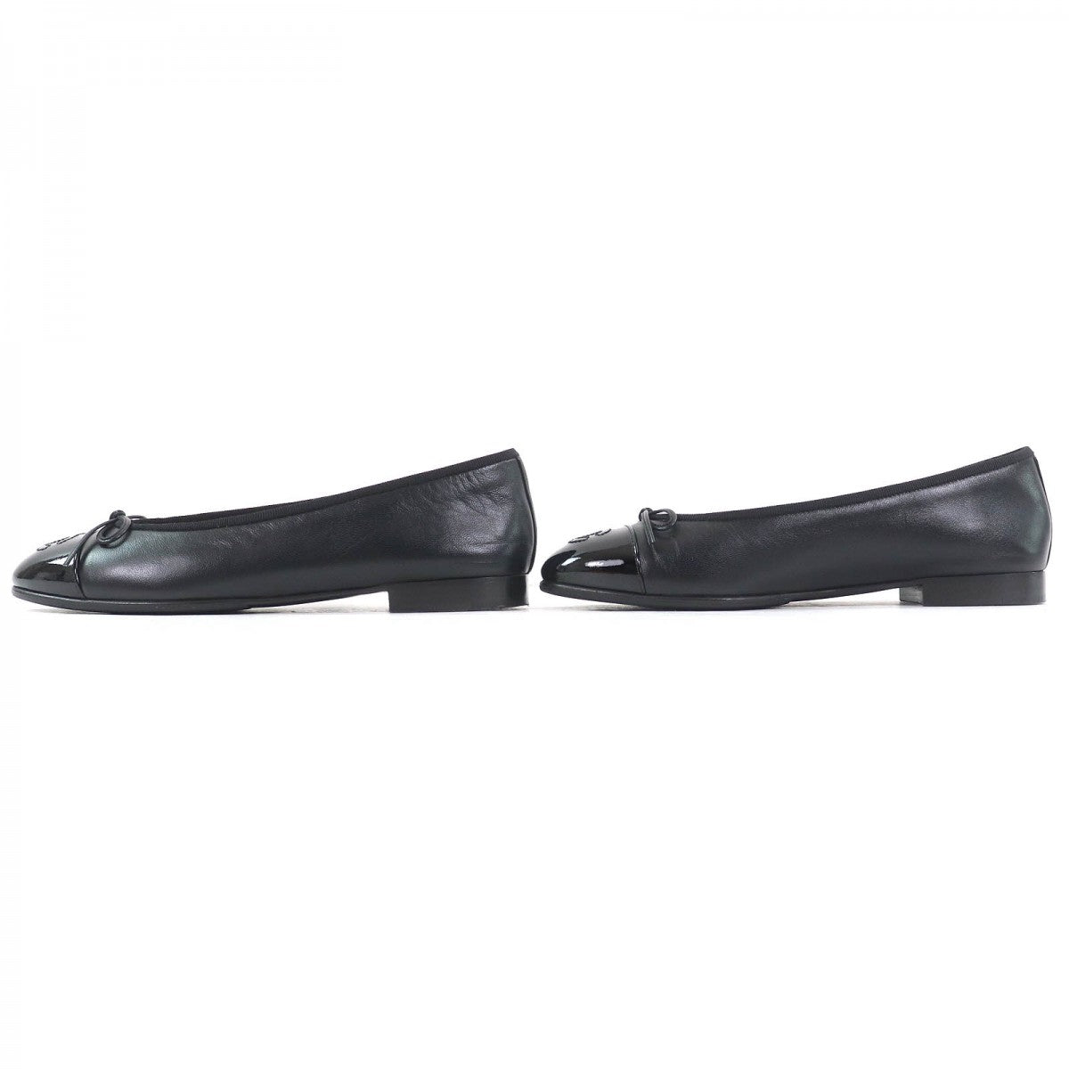 CHANEL pumps G02819 leather black ballerina 36.5