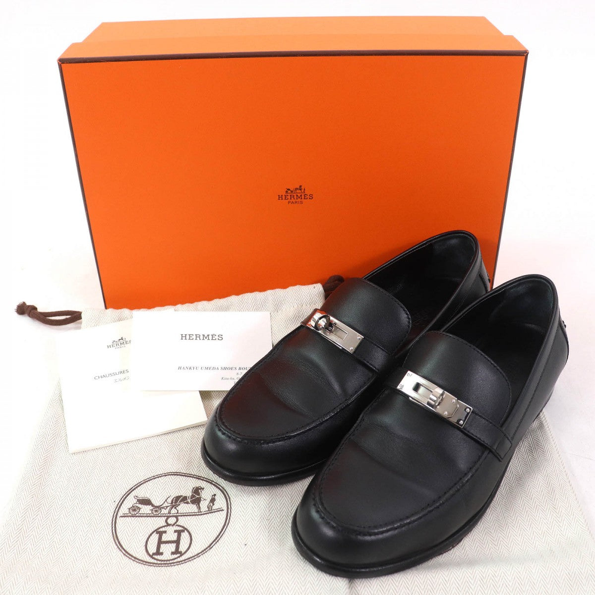 HERMES loafers leather black Desting 35.5