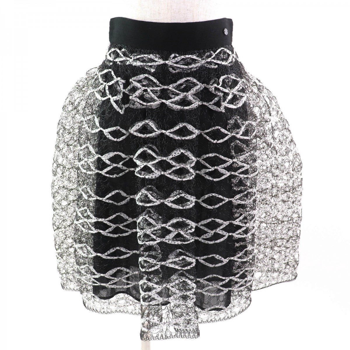 CHANEL flare skirt P58857 polyester Black White 36