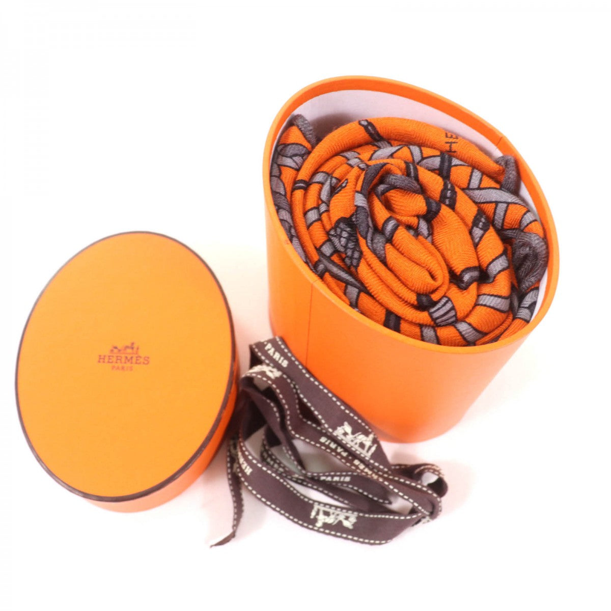 HERMES scarf cashmere Orange/Gris Clair Losange Shawl