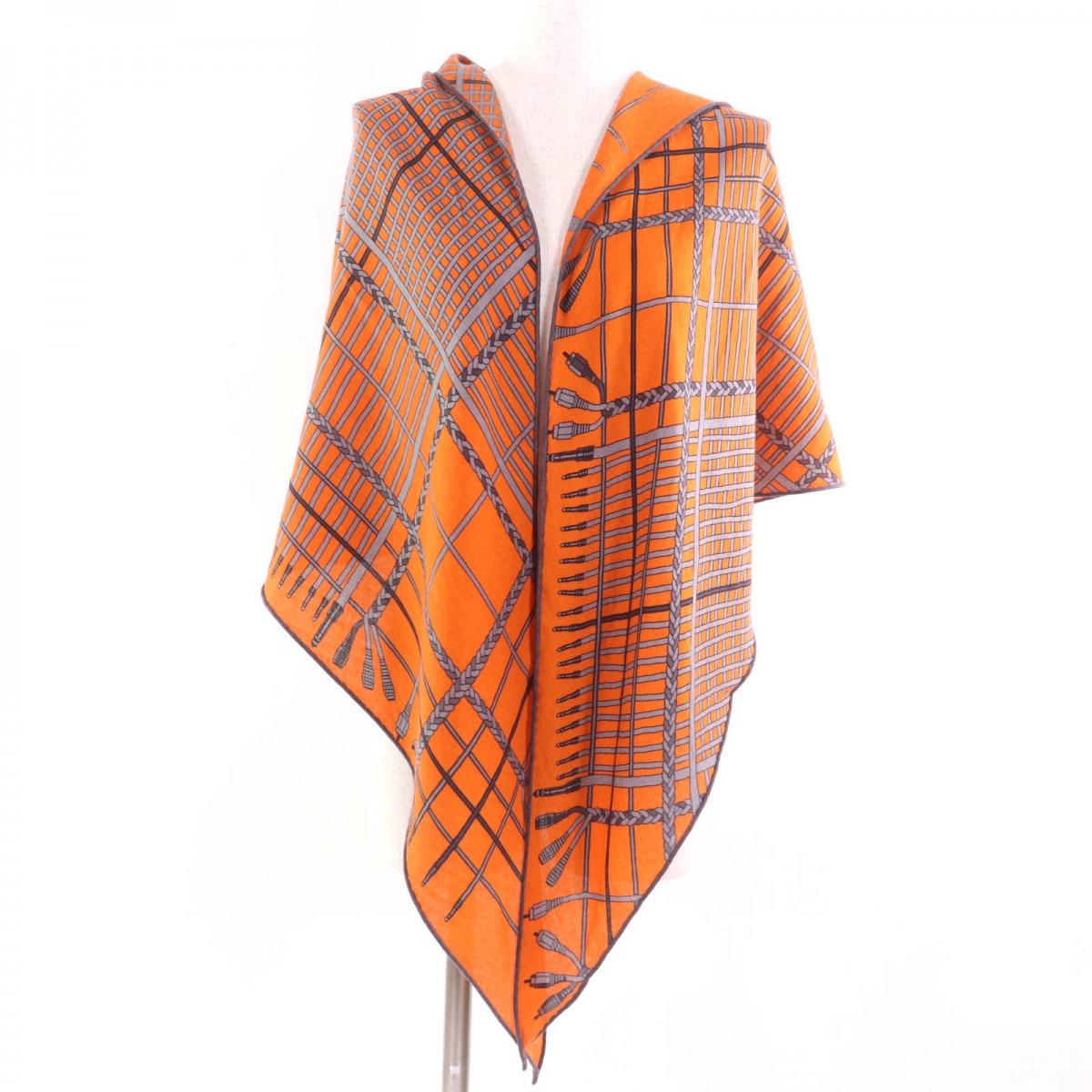 HERMES scarf cashmere Orange/Gris Clair Losange Shawl