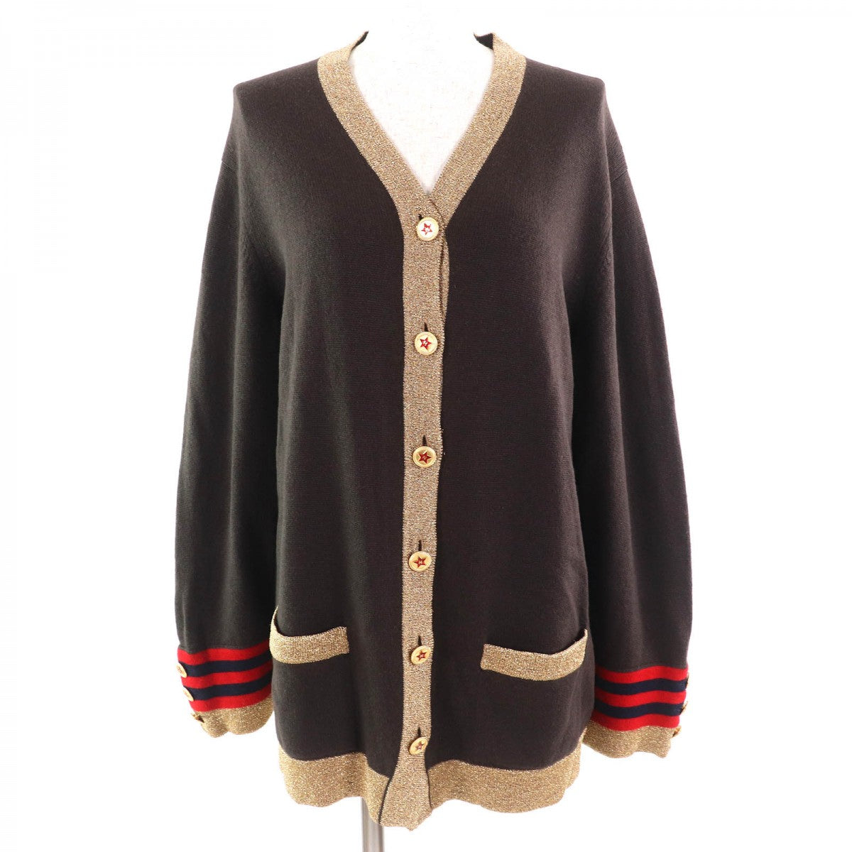 CHANEL cardigan 09A P36174 cashmere Dark brown gold 40