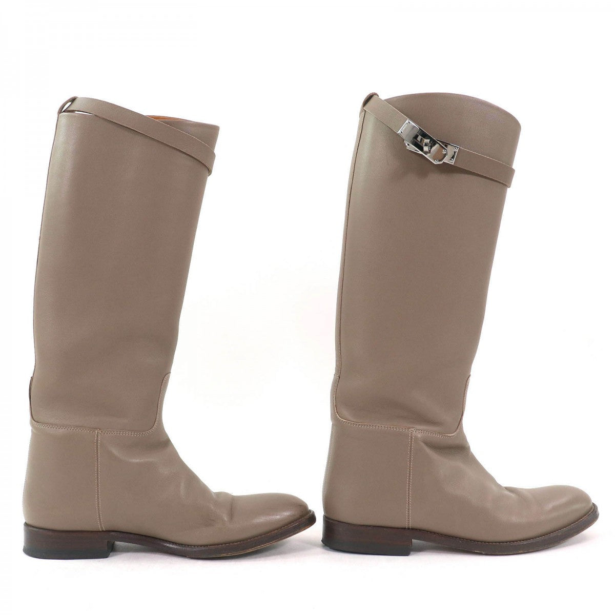 HERMES Knee-high boots leather Greige type jumping boots 36.5