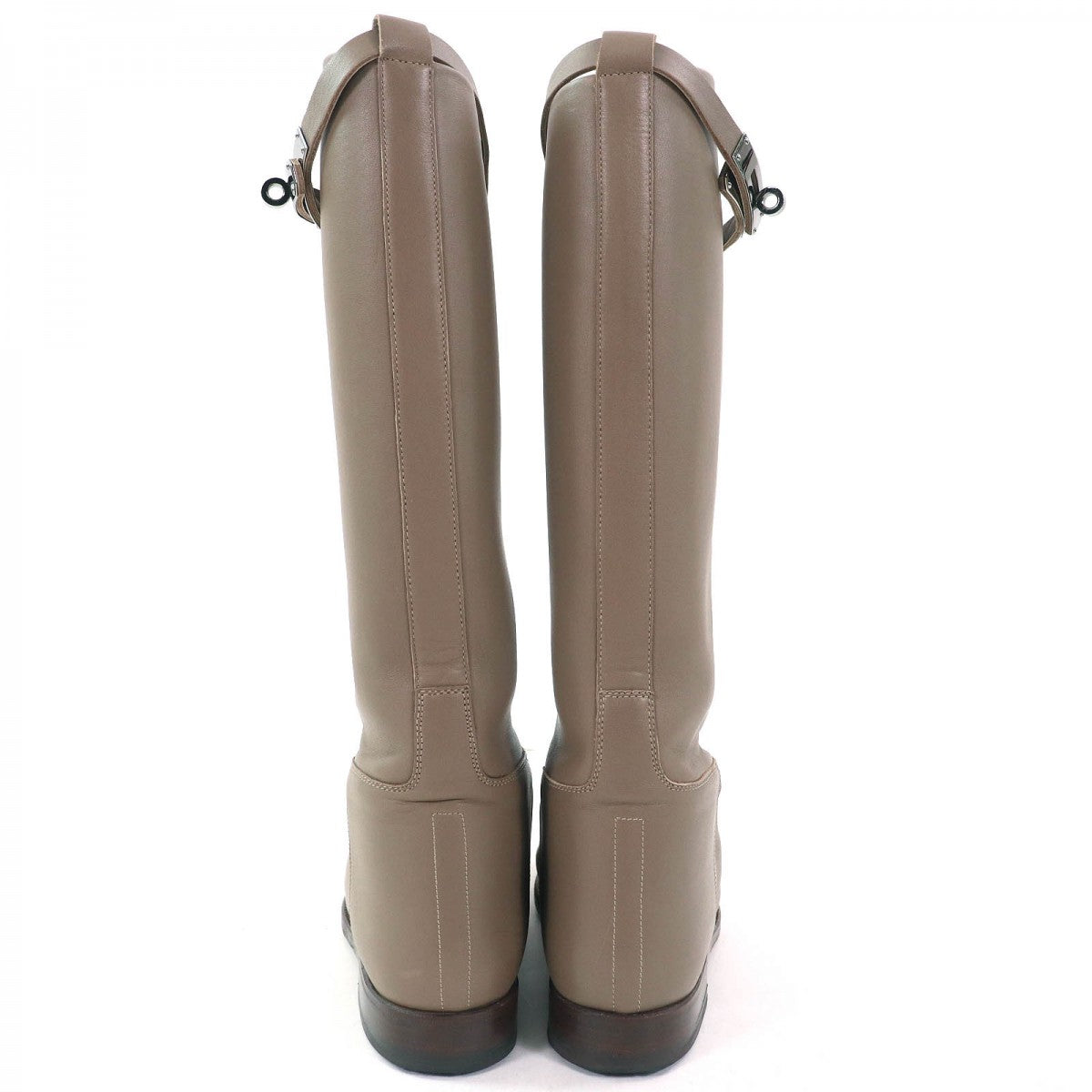 HERMES Knee-high boots leather Greige type jumping boots 36.5