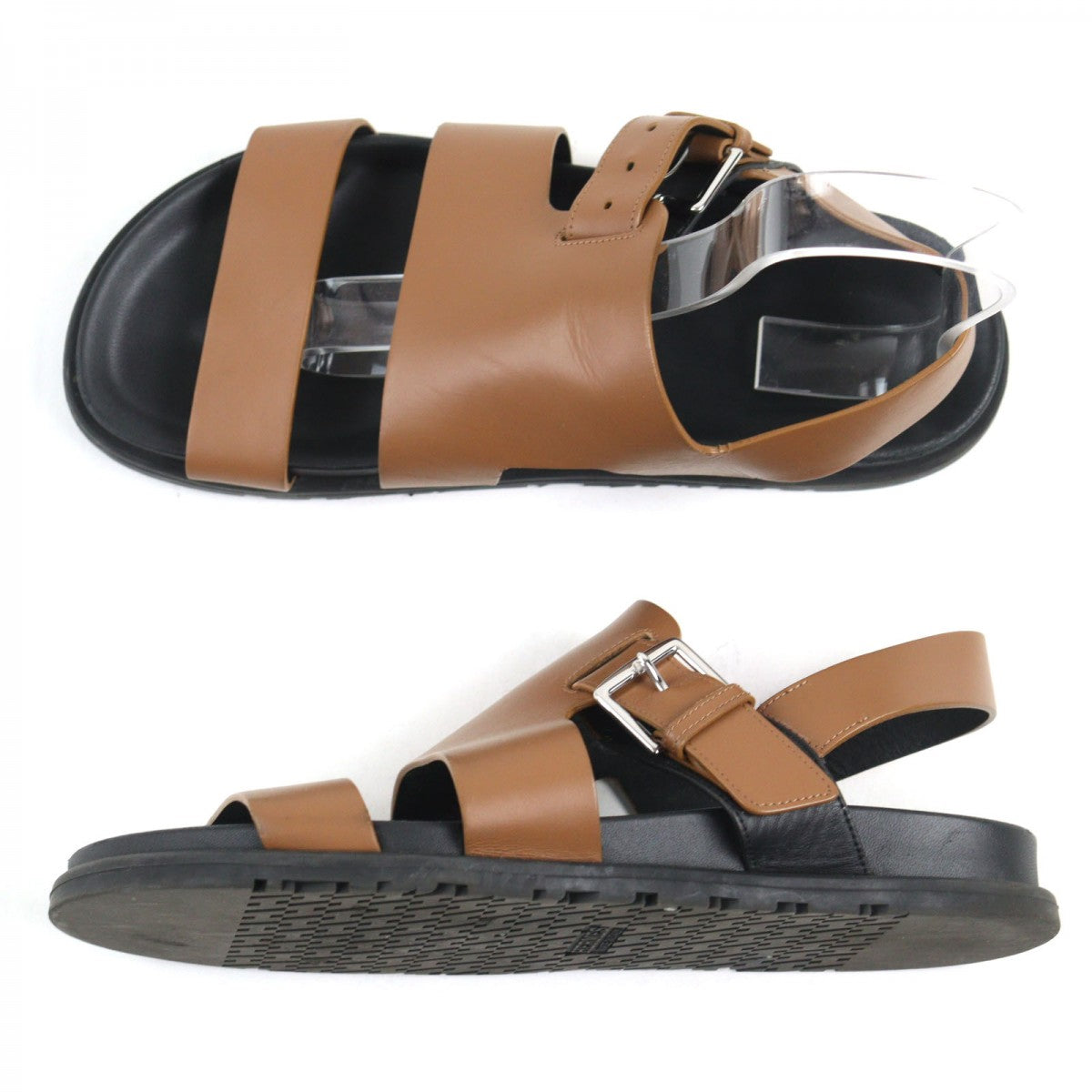 HERMES Sandals leather Brown black Korentin Sandals 42