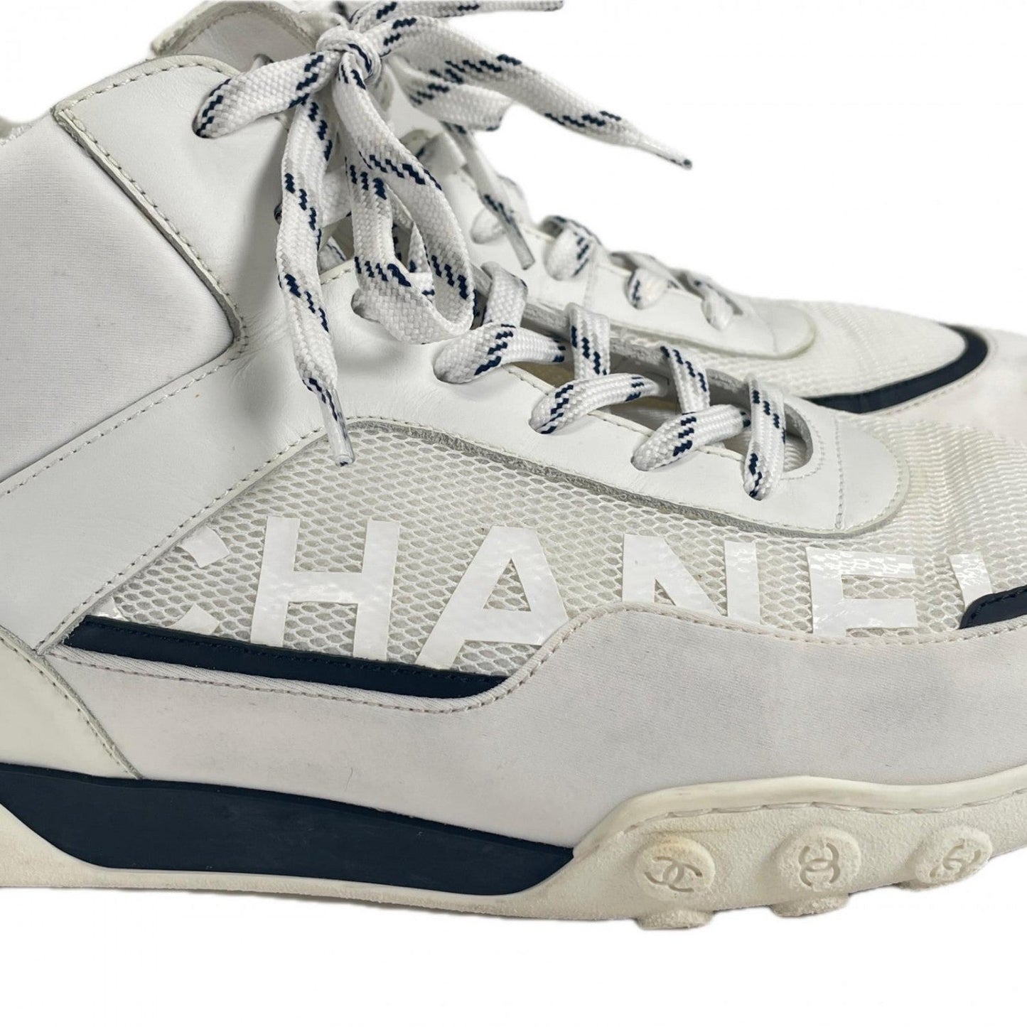 CHANEL High cut sneakers G34459 mesh white 40