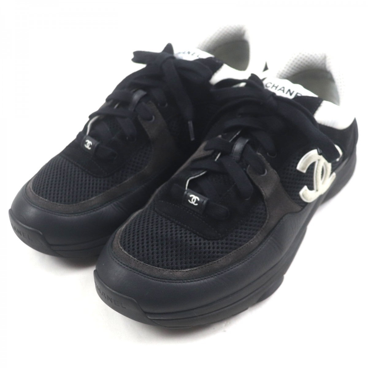 CHANEL Low cut sneakers G38301 mesh Black White 44