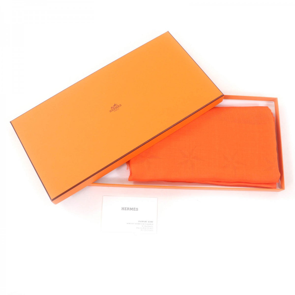 HERMES scarf cashmere Orange Carre110