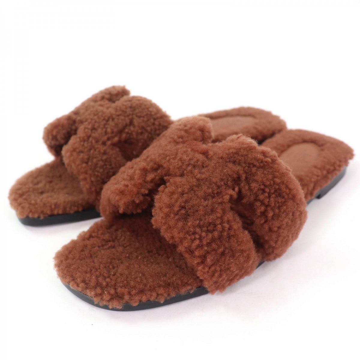 HERMES Sandals Mouton Brown Oran 36