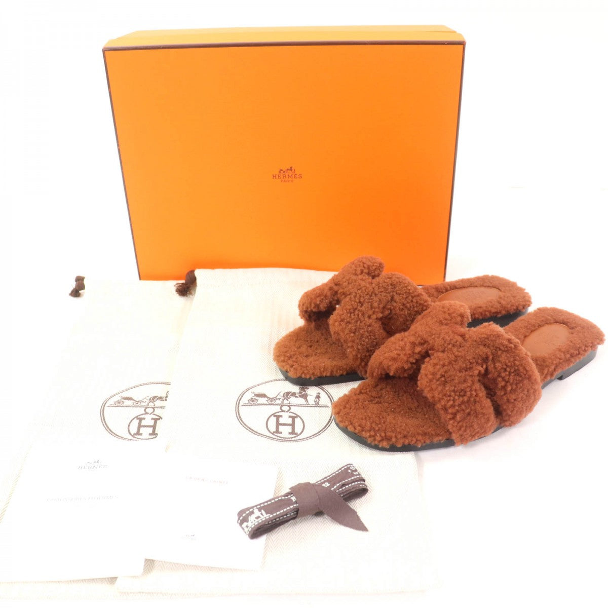 HERMES Sandals Mouton Brown Oran 36