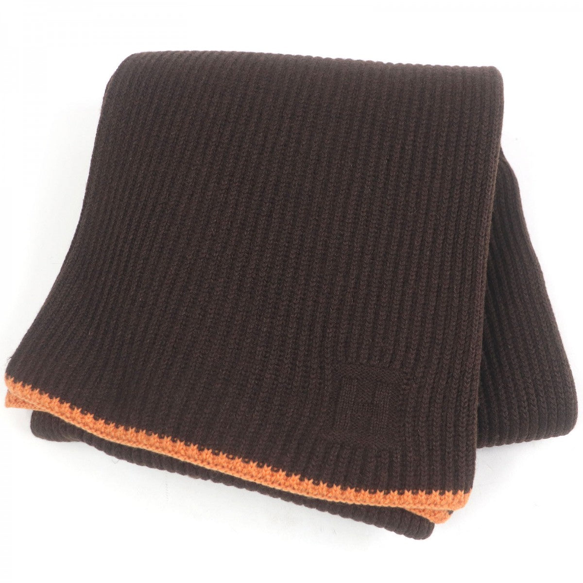 HERMES Scarf cashmere Brown orange