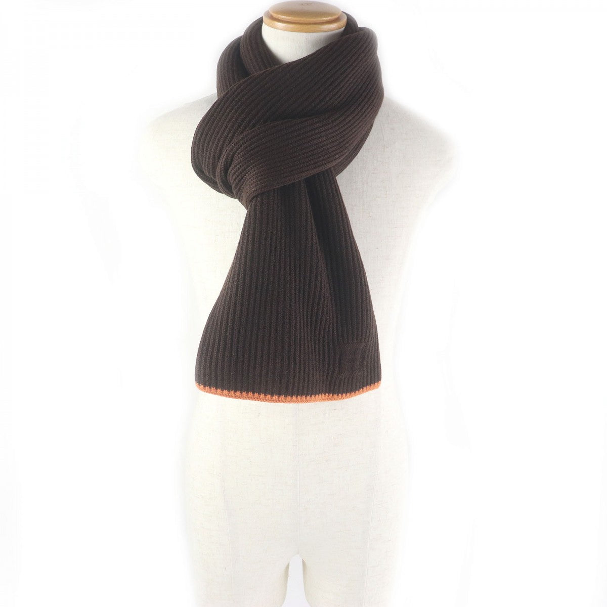 HERMES Scarf cashmere Brown orange