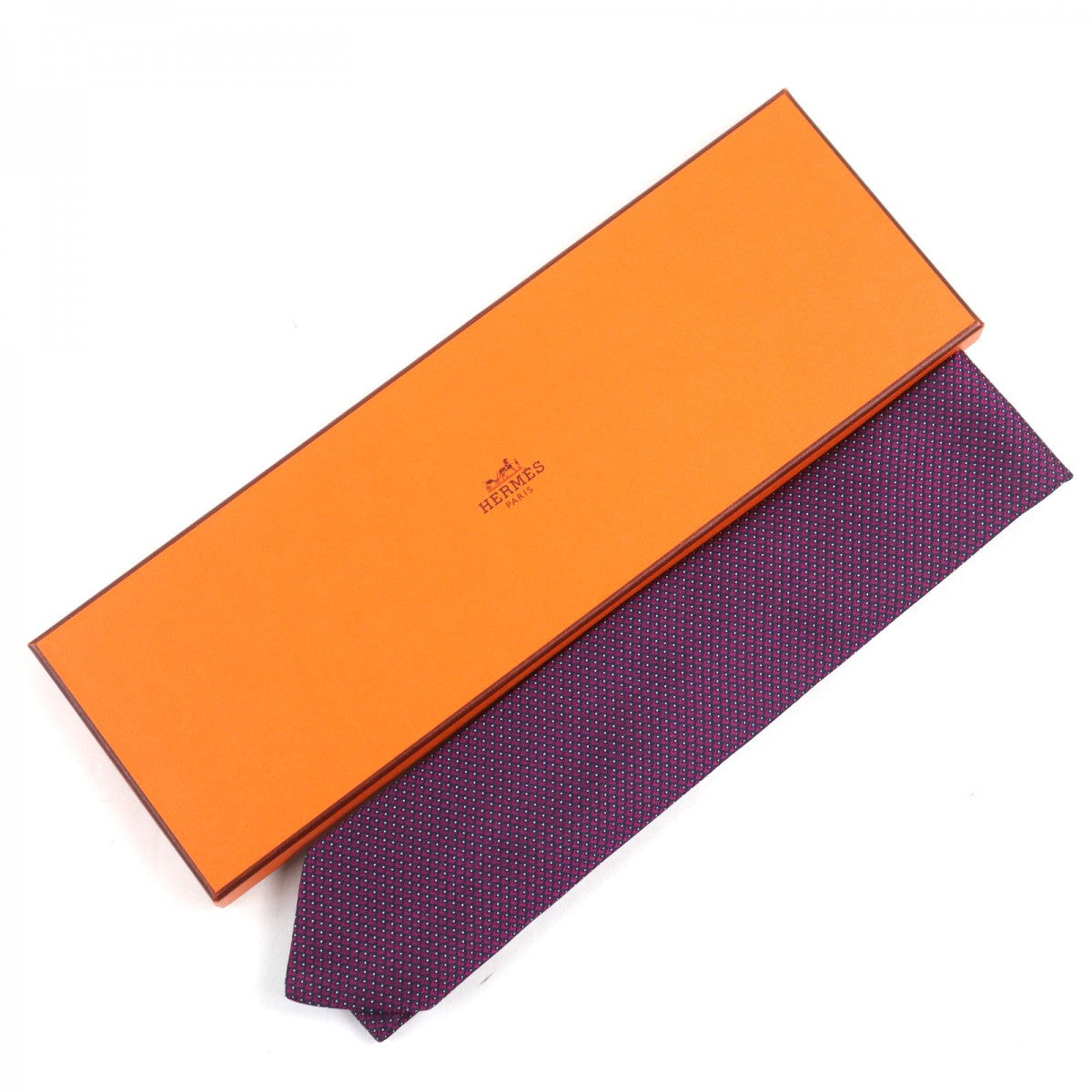 HERMES tie 659122T silk purple MARINE FRAMBOISE BLANC CRAVATE