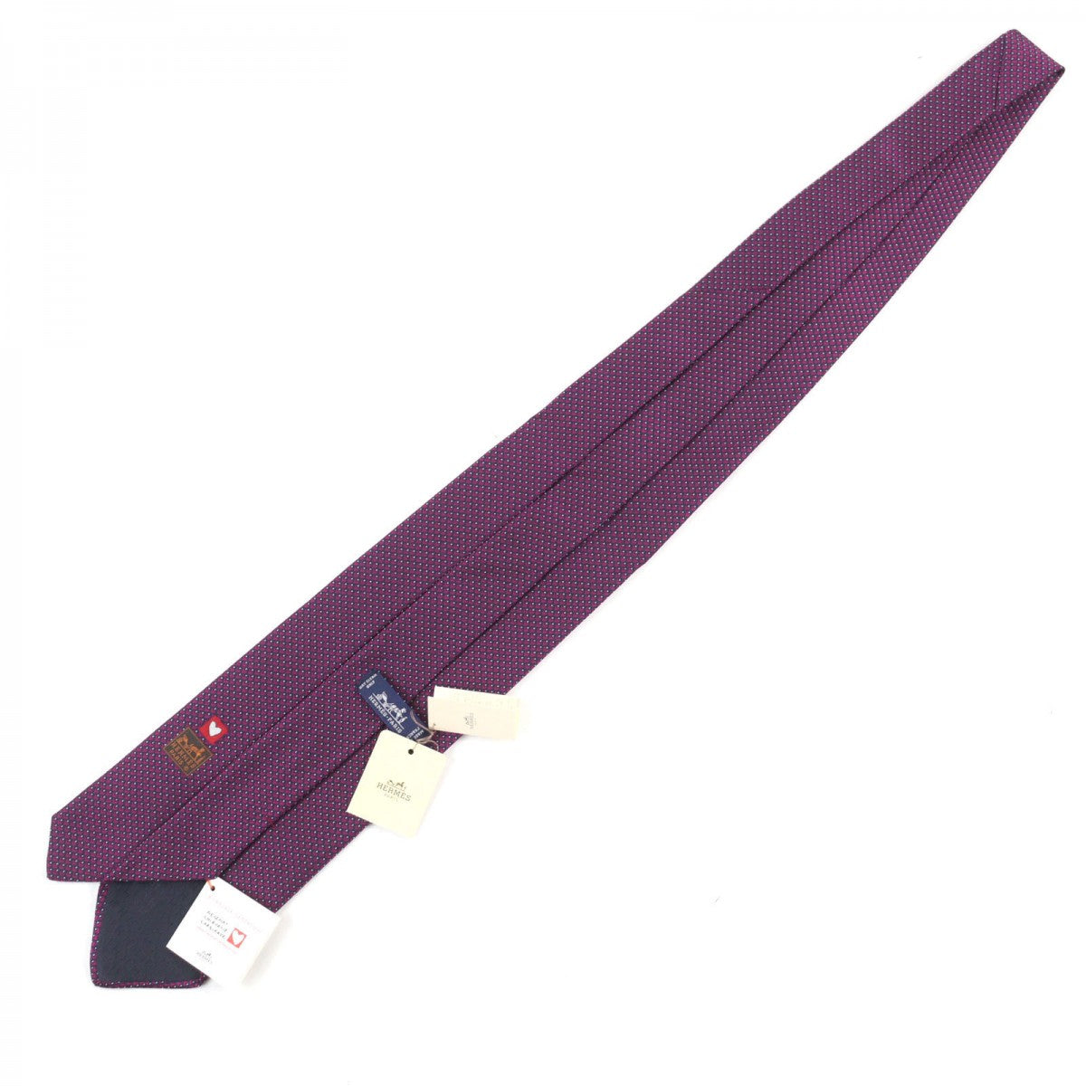 HERMES tie 659122T silk purple MARINE FRAMBOISE BLANC CRAVATE