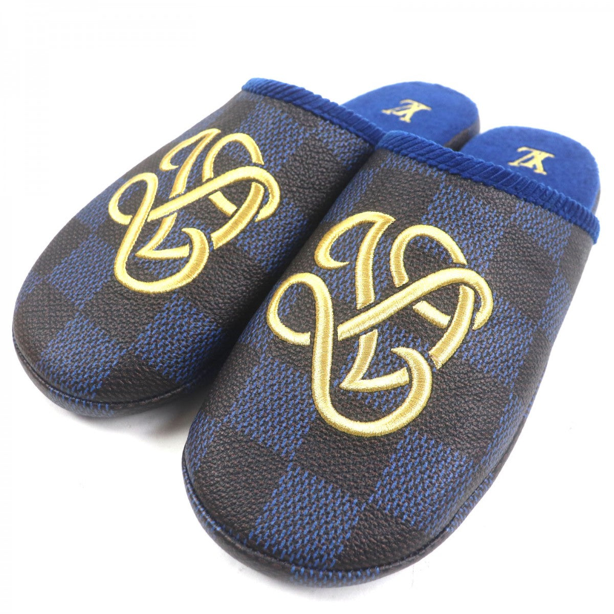 LOUIS VUITTON Sandals 1ACN6H Grain Calfskin Leather Blue brown gold LV Palace Line Mules 9