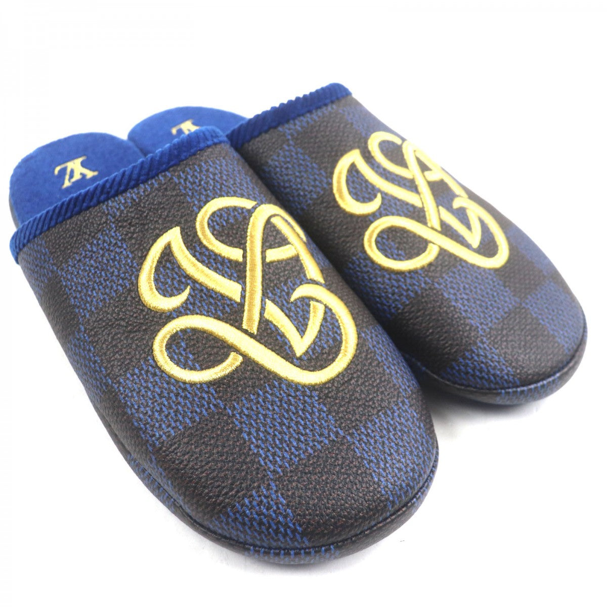 LOUIS VUITTON Sandals 1ACN6H Grain Calfskin Leather Blue brown gold LV Palace Line Mules 9