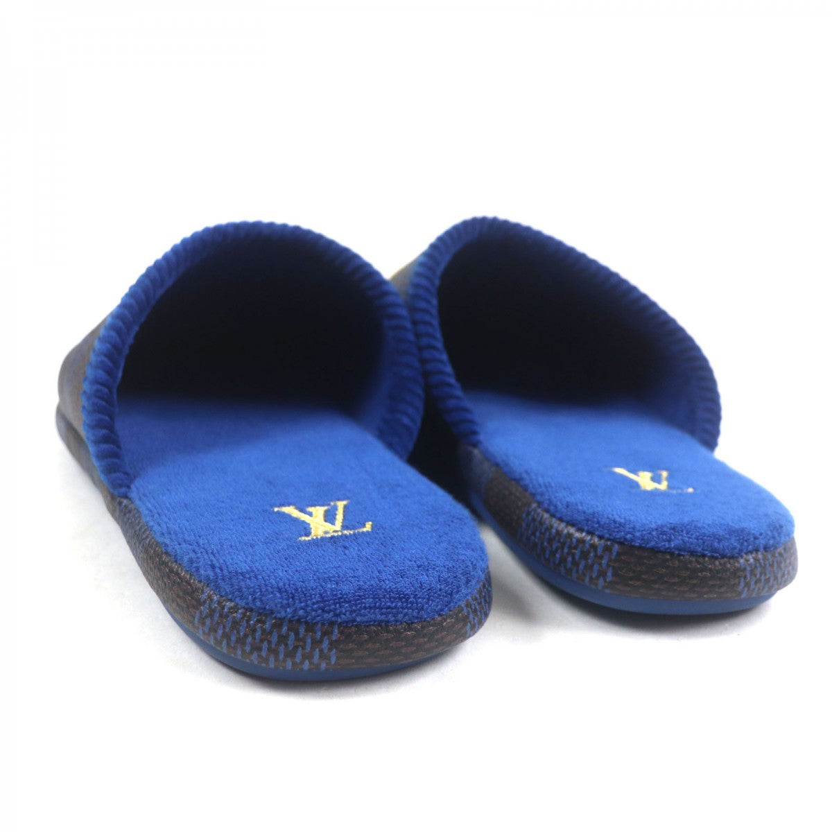 LOUIS VUITTON Sandals 1ACN6H Grain Calfskin Leather Blue brown gold LV Palace Line Mules 9