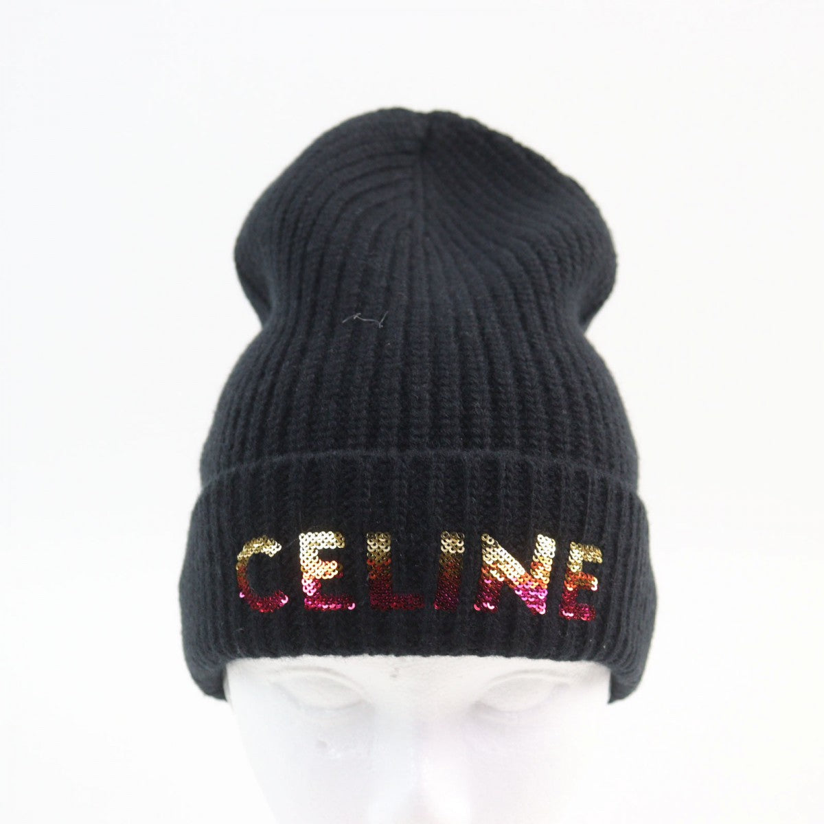 CELINE Knit cap 2A07Z666Q wool Black type Embroidered Beanie