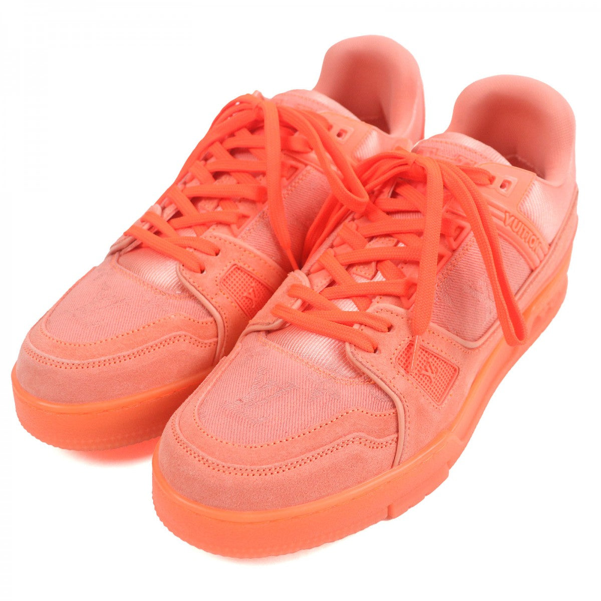 LOUIS VUITTON Low cut sneakers Suede leather Orange LV Trainer Line 6.5