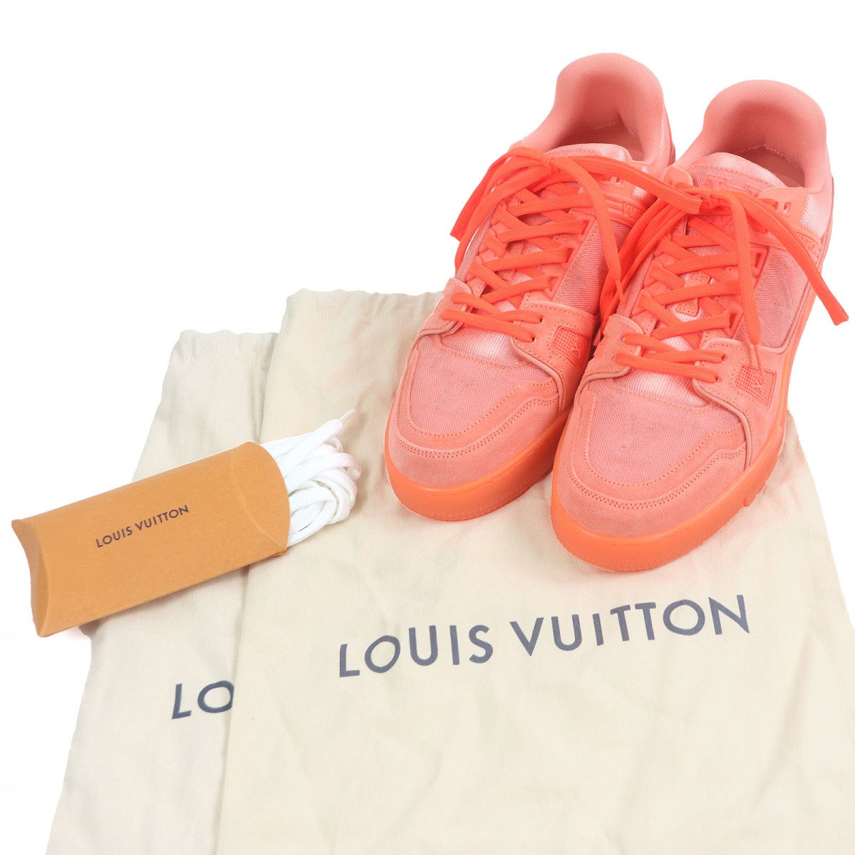 LOUIS VUITTON Low cut sneakers Suede leather Orange LV Trainer Line 6.5