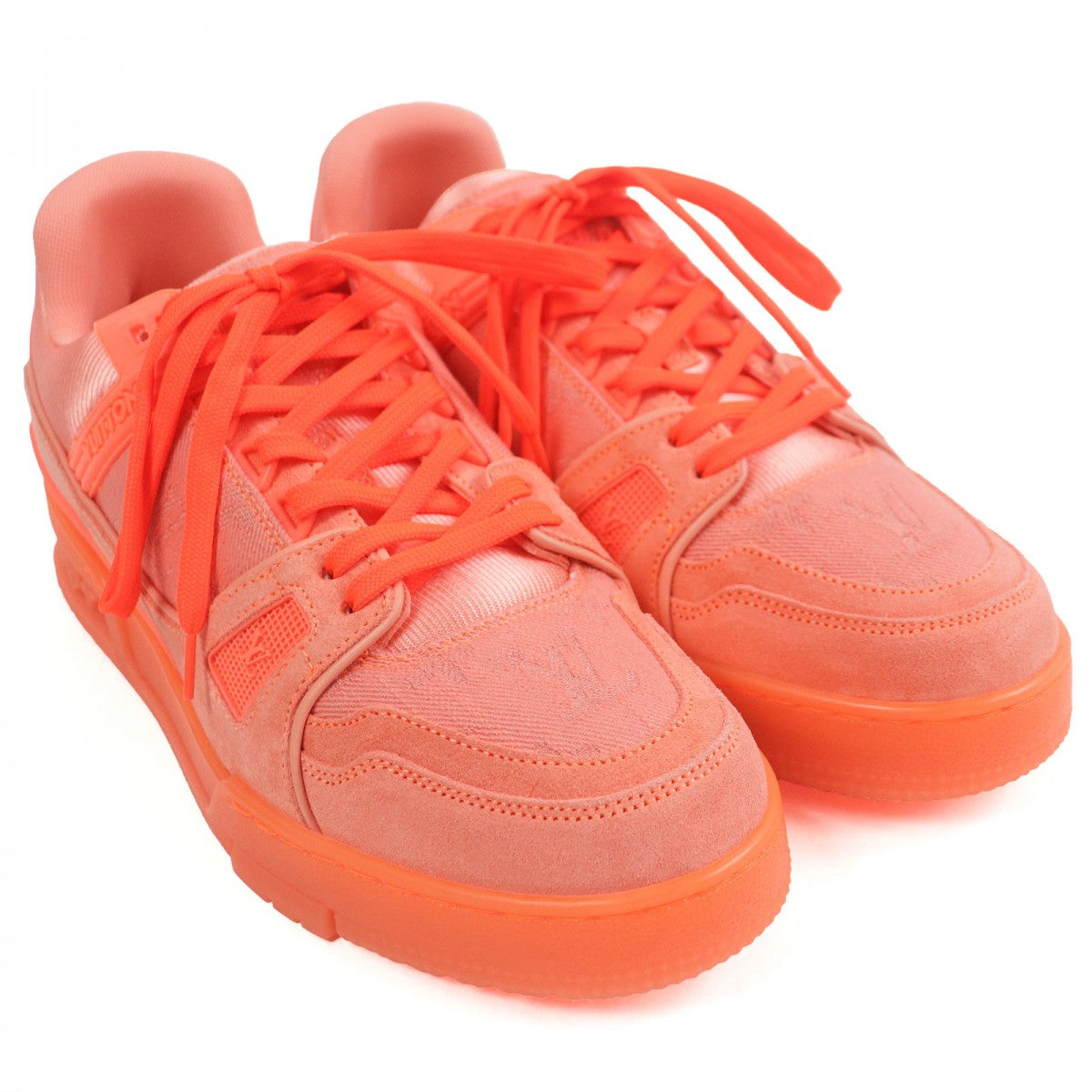 LOUIS VUITTON Low cut sneakers Suede leather Orange LV Trainer Line 6.5